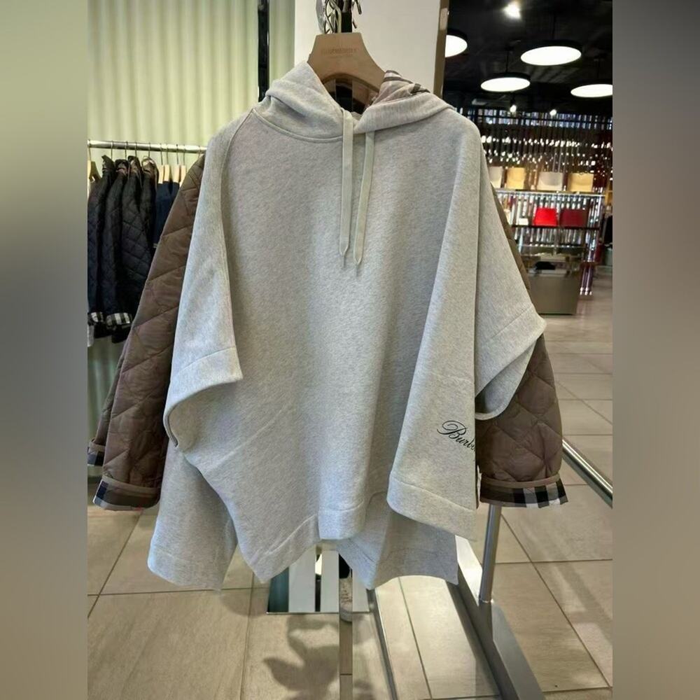 Sale ends 4/11 Burberry cotton hooded cape grey with check print